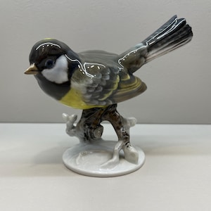 Rosenthal 1646 Deutschland Kohlmeise Vogel Auf Ast Handbemalte Porzellanfigur