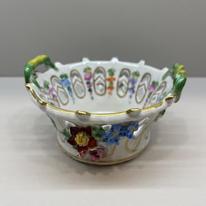 Hand Painted Dresden Porcelain Candy Dish with Floral Décor
