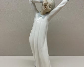 NAO by Lladro Porcelain Figurine – Stretching Girl in Nightgown – Vintage Spanish Collectible