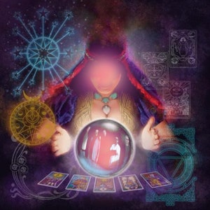 stregoneria, voodoo/sfera di cristallo, lettura della sfera di cristallo/oroscopo della sfera di cristallo, oroscopo dell'orbe/lettura del globo, cartomante/donna saggia/pitonessa