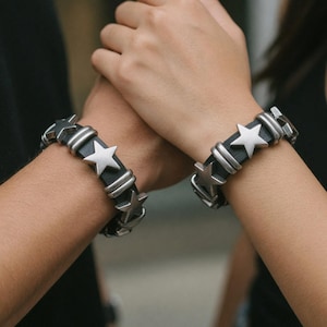 Pulsera de cuero con tachuelas de estrella Y2K, pulsera estilo streetwear gótico punk