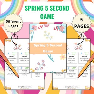 Spring 5 Seconds Game | Springtime Party Game Teens & Adults | Printable Spring Games | Printable 5-Second Game | Group Spring Trivia