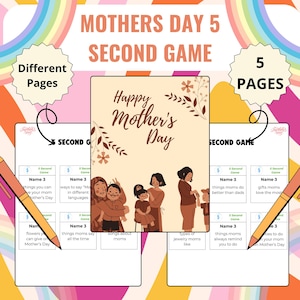 Juego de 5 segundos para el Día de la Madre / Actividades para adultos para el Día de la Madre / Trivialidades para el Día de la Madre / Juego imprimible para el Día de la Madre / Juego grupal para adultos y niños