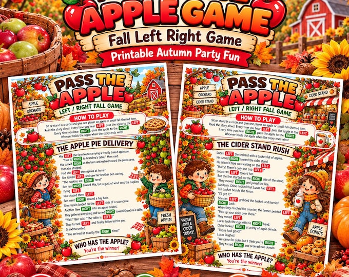 Pass Print Pass the Apple Game, Fall Apple Left Right Game, Printable Autumn Party ...