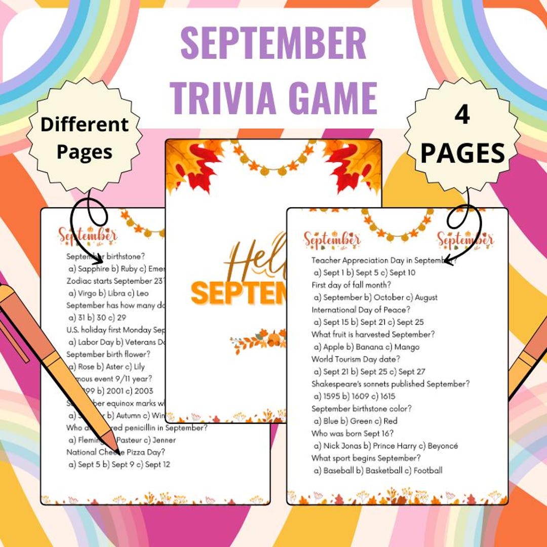 September Trivia Game, Printable September Quiz, Fall Party Games,fun ...