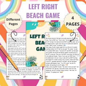 Beach Party Left Right Game, Tropical Games, Summer Party Games, Summer Pass the Present, Pass the Prize, Beach Trip Summer Game, Surf Games