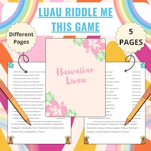 Luau Riddle Me This | Luau Party Games | Luau Games for Kids | Hawaiian Party Games | Luau Game Theme | Luau Game Adult | Hawaii Party Games