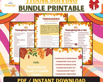 Thanksgiving Games Bundle | Fun Party Activities | Friendsgiving Trivia Quiz | Family Holiday Printables | PDF Digital Download