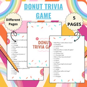 Food Donut Trivia Game, Printable Doughnut Game for Kids & Adults, National Donut Day, Donut Baby Shower, National Donut Day Activity