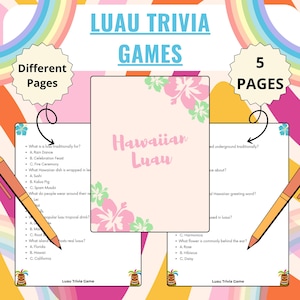 Luau Trivia Game | Printable Hawaiian Game for Kids Adults | Luau Birthday Party | Tiki Hawaiian Party | Office Party Game | Fun trivia idea