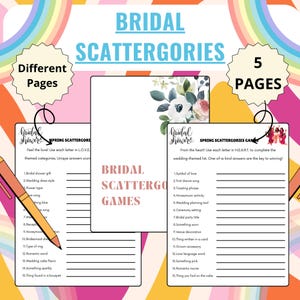 Jeu de Dispersion nuptiale imprimable | Nuptiales pour la douche nuptiale | Jeu de Scattergories pour la fête de la mariée | Jeux de fête pour la douche nuptiale en famille
