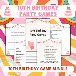 10th Birthday Party Games | 10 Year Old Party Tenth Birthday | 10th Birthday Party Games Printable | Tenth Birthday Game Bundle