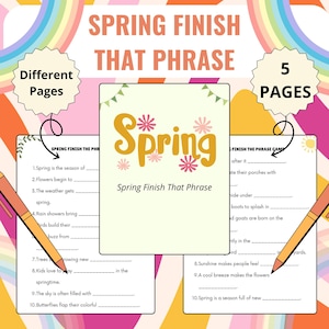 Spring Finish That Phrase | Spring Party Games | Printable Spring Season Party Game | Springtime Party Games | Spring Office Games | Garden