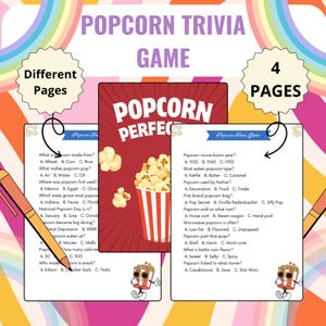 Popcorn Trivia Game, Printable Popcorn Trivia, Popcorn Quiz Game, Popcorn Game for Birthday, Movie Night, Award Ceremony, Fast Food Trivia
