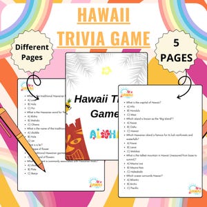 Hawaii Trivia, Hawaii Trivia Game, Printable Hawaii State Trivia, Aloha Party Game for Kid Adults, Tropical Party Game, Aloha Party Activity