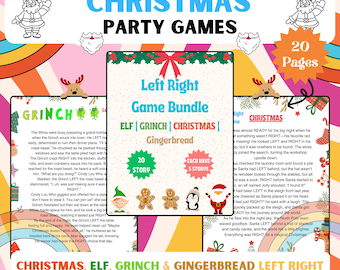 Left Right Game Bundle | Christmas, Elf, Grinch & Gingerbread Left Right Stories | Family Christmas Games | Pass the Gift Exchange.