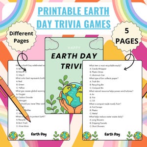 Earth Day Trivia | Printable Earth Day Games For Kids Adults | Party Games Activities | Holiday Trivia | Party Group | Planet | April Game
