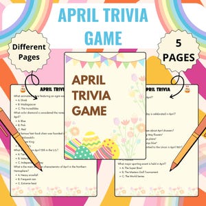 April Trivia Game | April Trivia for Kids Adults | Printable April Game | Holiday Party Game | Monthly Spring Family | April Party Printable
