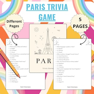 Paris Trivia Game | Paris Party Game for Teens & Adults | Fun French Party Idea | Paris Party Games | Printable Paris Games for Kids Adults