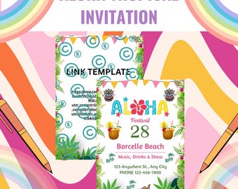 Tropical Luau Birthday Invitation: Editable Pineapple Party Template (Canva Downloadable 5x7in