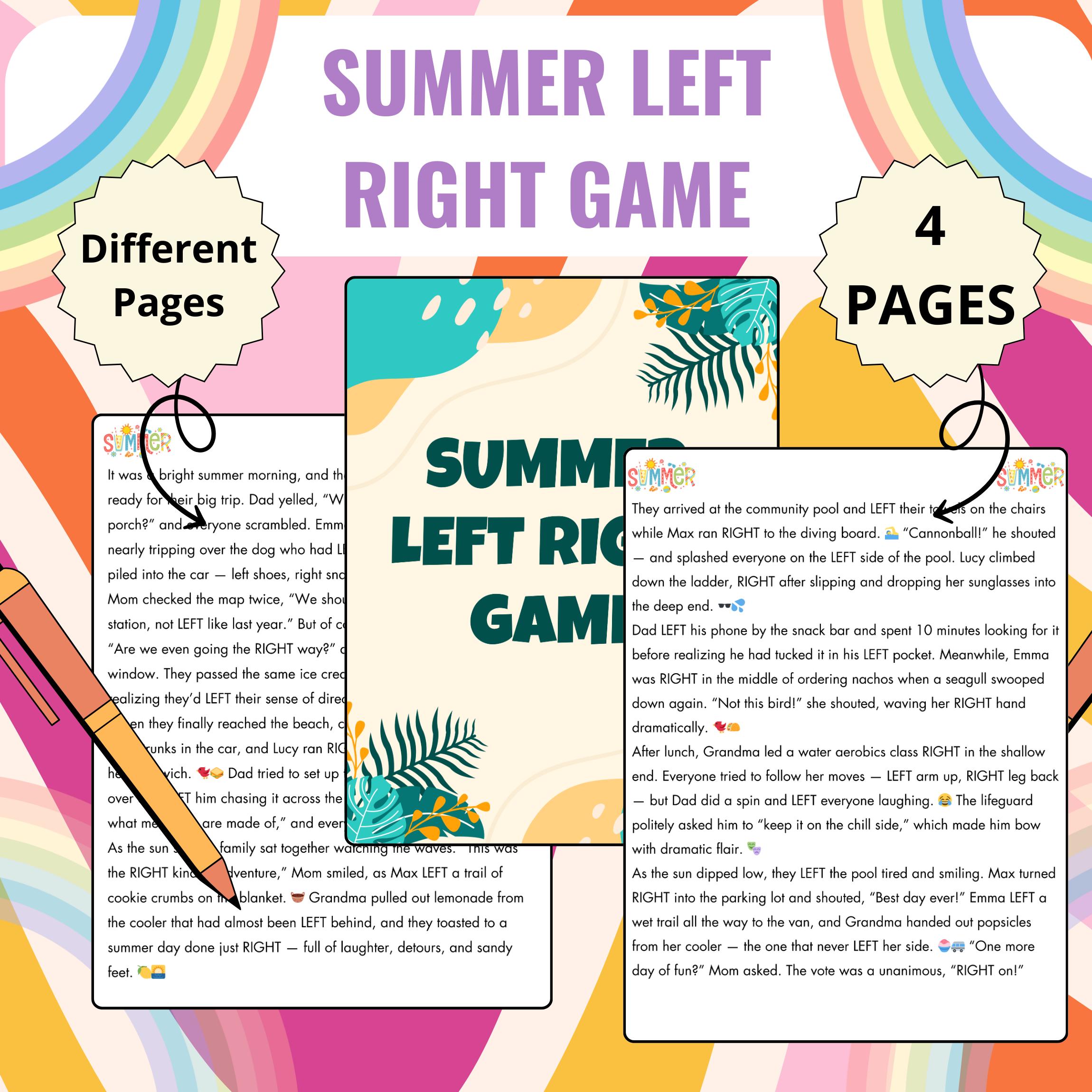 Summer Left Right Game, Summer Party Games, Summertime Games, Summer ...