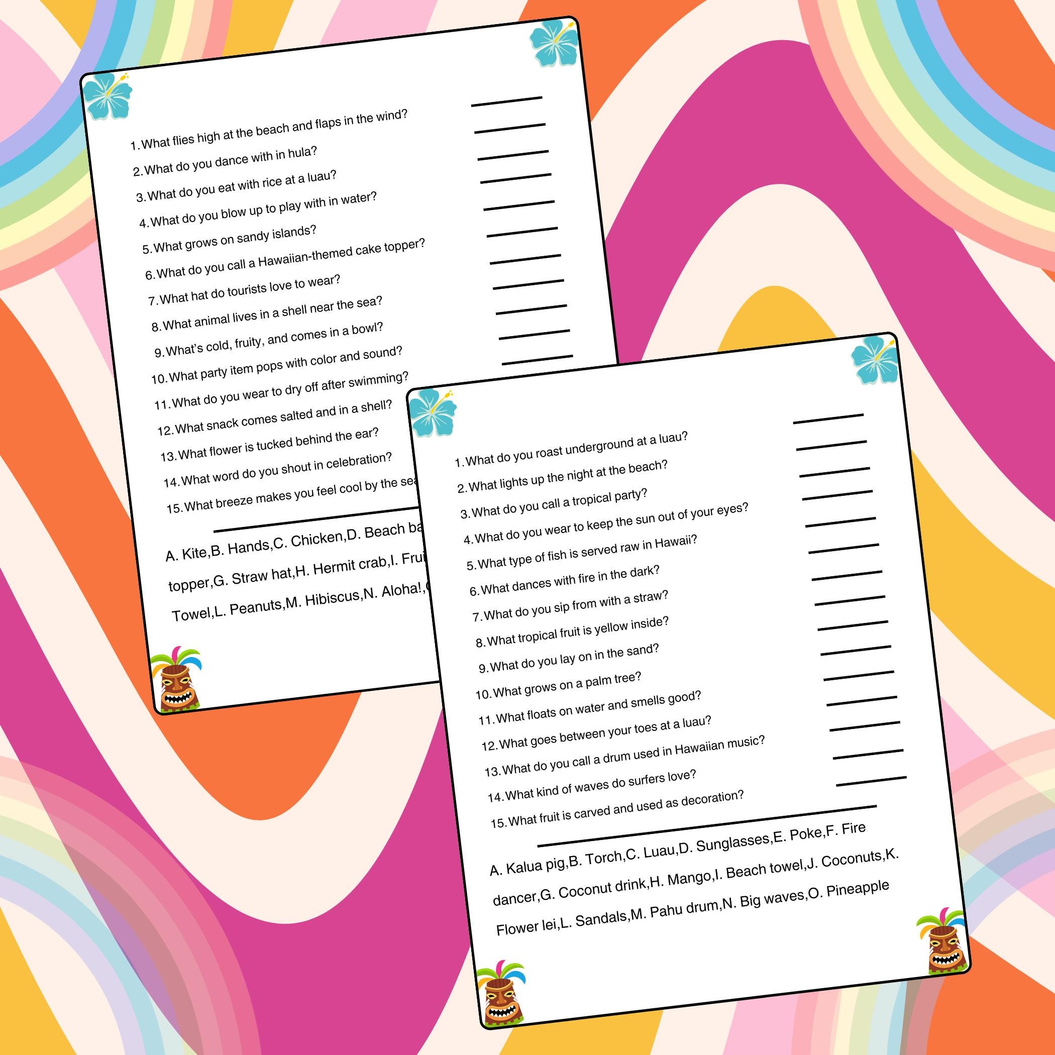 Luau Riddle Me This | Luau Party Games | Luau Games for Kids | Hawaiian ...