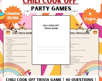 Chili Cook Off Printable Trivia Game | Chili Trivia | Game for kids and adults | Chili Printable Game | Fall and Winter Chili Potluck Party