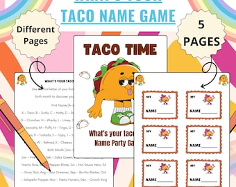 What's Your Taco Name Game | Name Generator Game with Name Tags | Taco Party Game | Fiesta Taco Tuesday | Cinco de Mayo Games | Adults/Kids