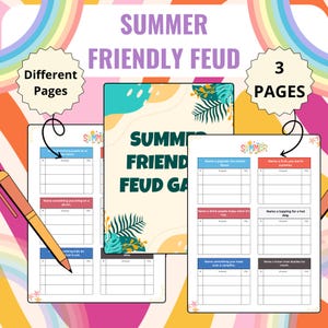 Summer Friendly Feud Trivia Game Printable Family Feud for Adults, Summer Family Feud Questions, Printable Summer Games, Summertime Activity