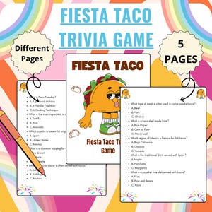 Taco Trivia , Taco Tuesday Quiz Printable, Taco Party Games , Mexican Fiesta, Cinco de Mayo party, Taco Tuesday Quiz, Mexican food trivia