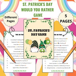 St. Patrick&#39;s Day Would You Rather Game | Printable St Patrick&#39;s This or That Game | St Paddy&#39;s Party | Family Game Night | St Patricks Game