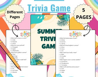 Puede incluir: Un juego de preguntas y respuestas sobre el verano imprimible y colorido en cinco páginas. El juego presenta preguntas sobre temas relacionados con el verano, como la estación más calurosa del año, qué fruta es jugosa y roja, y qué insectos zumban ruidosamente en los árboles.