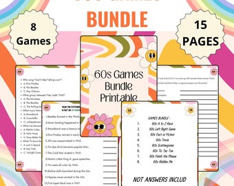 60s Games Bundle Printable | 60s Activities | 60s Party Games | 60s Trivia | Fun & Nostalgic Printable Games | Groovy Retro Party Games
