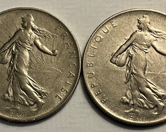 60年代フランス旧硬貨。 1960年フランス1フラン硬貨2枚 - Etsy 日本