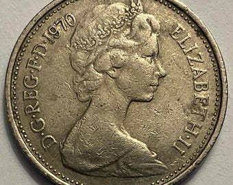 Monedas de 5 peniques de la Reina Isabel II de 1970/1989