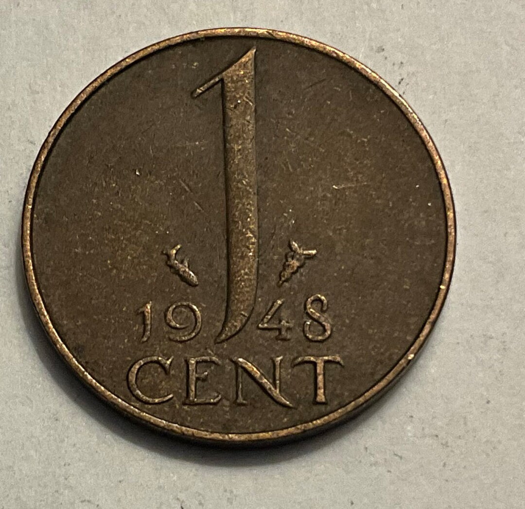 アンティークコイン オランダ ウィルヘルミナ女王 1948年(発行最終年) 1セント硬貨 NRW1C0404 オランダ コイン