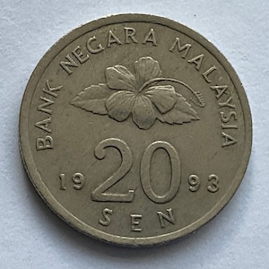 1993 Malaysia 20 Sen Coin