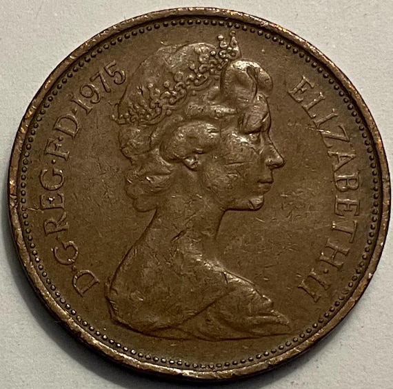 1975/1976 エリザベス2世女王 新ペンス硬貨2枚 - Etsy 日本