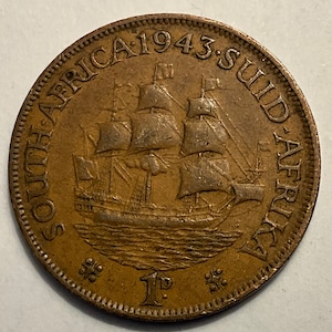 1943 Moneta da 1 centesimo di Giorgio VI del Sud Africa