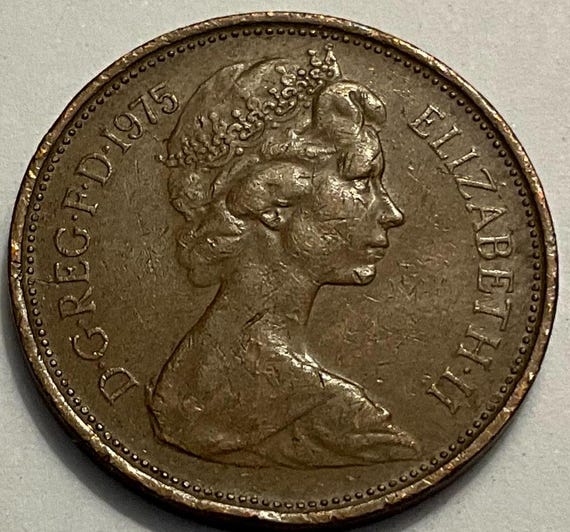 1975/1976 エリザベス2世女王 新ペンス硬貨2枚 - Etsy 日本