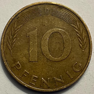 1970 Germany 10 D Pfennig Coin