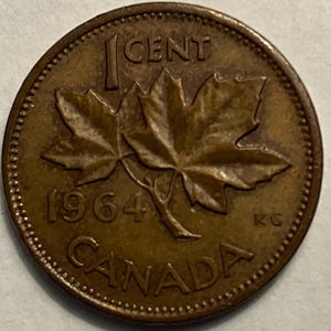 1964 Canada Queen Elizabeth II 1 Cent Coin