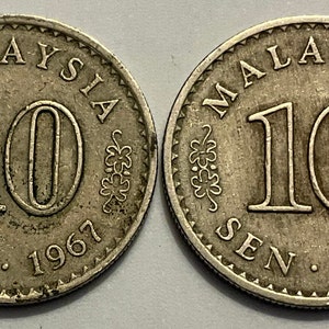 Two 1967 Malaysia 10 Sen Coins