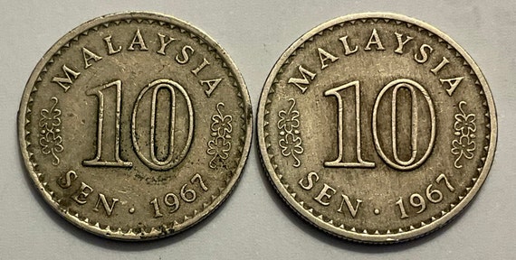 Ying出品画面 1967 年マレーシア 10 セン硬貨 2 枚 - Etsy 日本