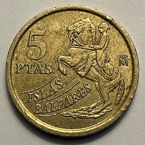 Two 1997 Spain 5 Pesetas Islas Baleares Coins