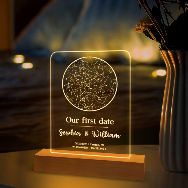 Custom star map by date night light