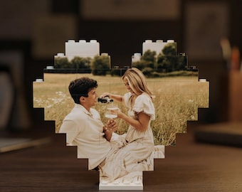 Personalized Photo Puzzle Block Puzzle Heart Shape | Custom Building Bricks Puzzle Valentines Day Gift for Him or Her