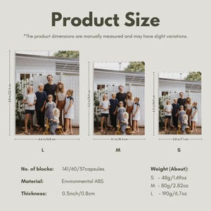 May include: Image showing product size variations labeled L, M, and S. Dimensions are provided in inches and centimeters. The L size is 8.8 inches/22.4 cm tall, 6.6 inches/16.8 cm wide. The image also includes product details.