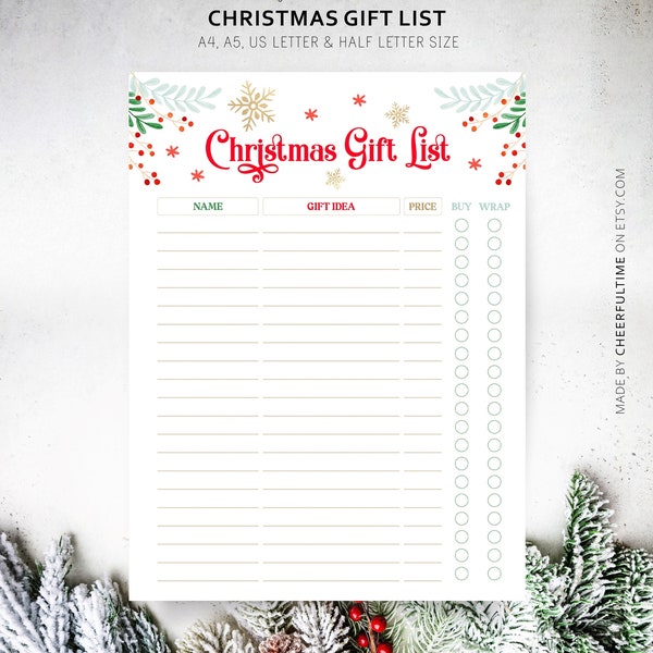 DRUCKBARE Weihnachtsgeschenkliste. Urlaub Geschenk Planer. Weihnachten Budget Tracker Liste. Bearbeitbare Urlaubs-Shopping-Checkliste Digitaler Download