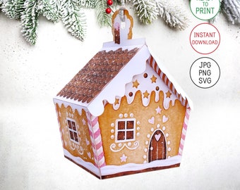 Christmas Paper Gingerbread House. Printable Christmas Houses Gift Box. Papercraft Gingerbread Box. Kids Christmas Decor Cricut PNG